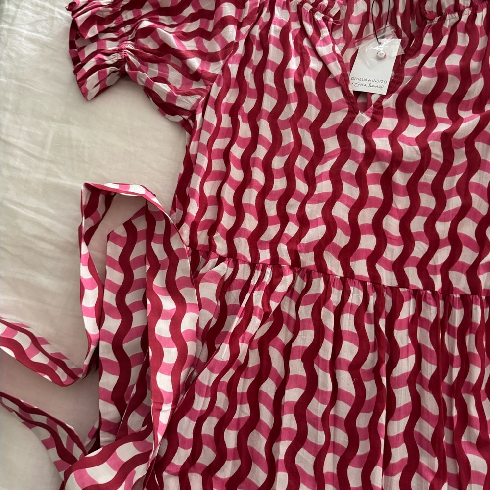 Pink, Red and White Wavy Pattern Dress Lila Dress x Erica Davis Ophelia & Indigo